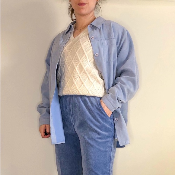 Vintage pastel blue faux suede shirt jacket - Picture 4 of 5